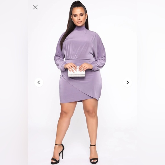 Class Act Purple Mini Dress - L - Stretchy Turtleneck Open Back Party Dress - Picture 5 of 13